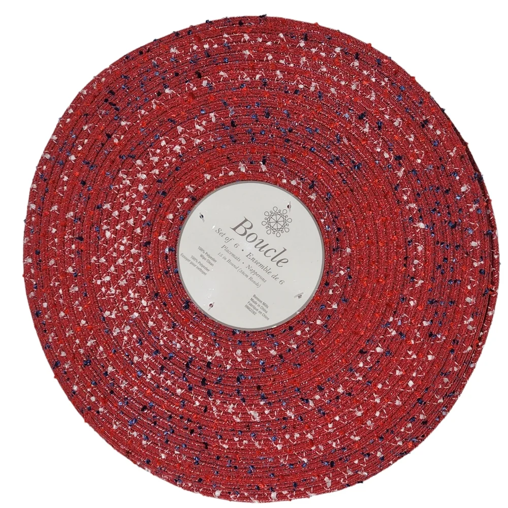 Benson Mills Set of Six Red Americana Round‎ Polyester Placemats 15in